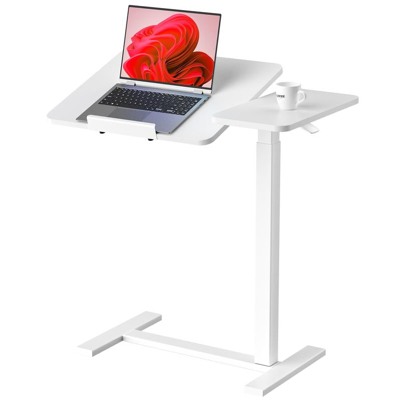 【Fall Deals】Overbed Bedside Table with Wheels, Mobile Standing Stand up Rolling Laptop PC, Adjustable Height Tray, Side Computer Workstation for Home Use
