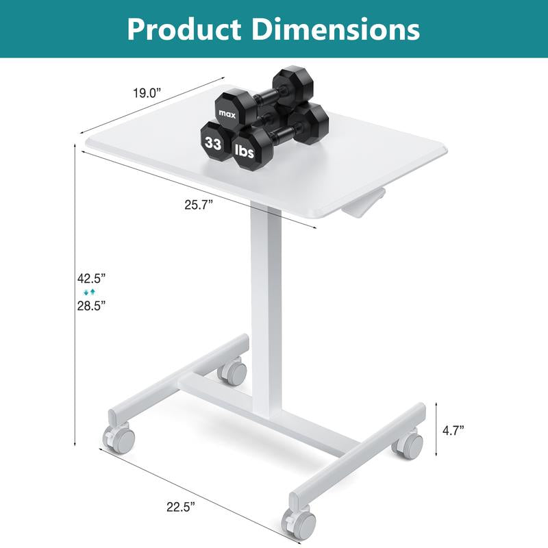 【Fall Deals】Overbed Bedside Table with Wheels, Mobile Standing Stand up Rolling Laptop PC, Adjustable Height Tray, Side Computer Workstation for Home Use