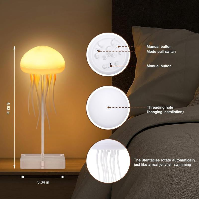 RGB Jellyfish LED Lamp Rechargeable Touch-Sensor Light with Hanging & Base Display for Bedrooms & Living Rooms