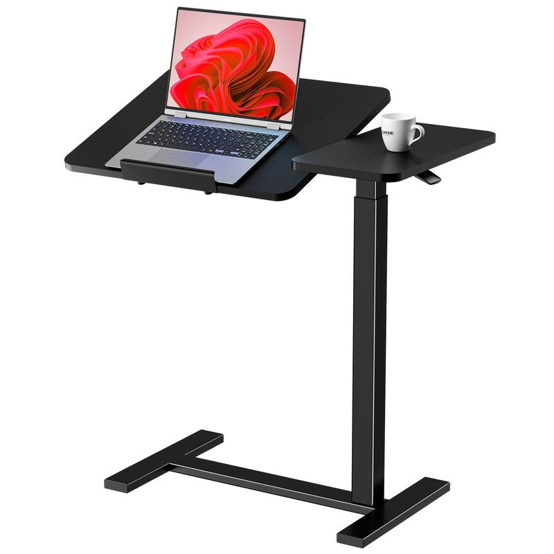 【Fall Deals】Overbed Bedside Table with Wheels, Mobile Standing Stand up Rolling Laptop PC, Adjustable Height Tray, Side Computer Workstation for Home Use