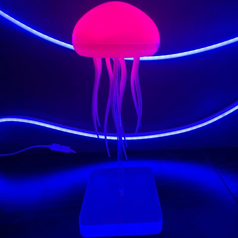 RGB Jellyfish LED Lamp Rechargeable Touch-Sensor Light with Hanging & Base Display for Bedrooms & Living Rooms