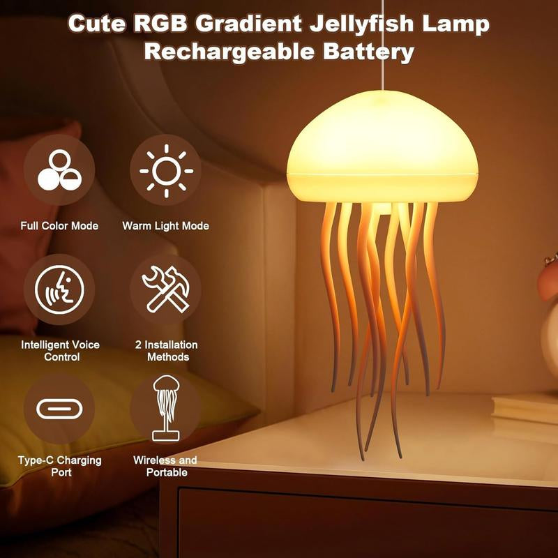 RGB Jellyfish LED Lamp Rechargeable Touch-Sensor Light with Hanging & Base Display for Bedrooms & Living Rooms