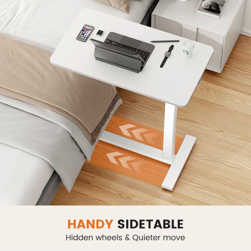 【Fall Deals】Overbed Bedside Table with Wheels, Mobile Standing Stand up Rolling Laptop PC, Adjustable Height Tray, Side Computer Workstation for Home Use