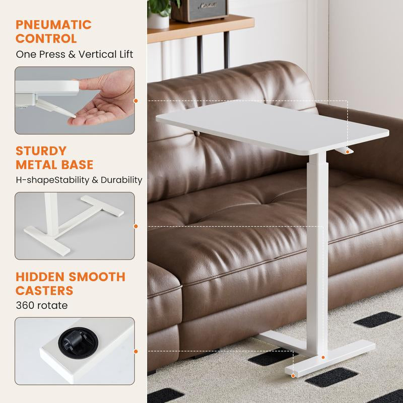 【Fall Deals】Overbed Bedside Table with Wheels, Mobile Standing Stand up Rolling Laptop PC, Adjustable Height Tray, Side Computer Workstation for Home Use