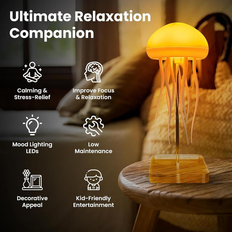 RGB Jellyfish LED Lamp Rechargeable Touch-Sensor Light with Hanging & Base Display for Bedrooms & Living Rooms