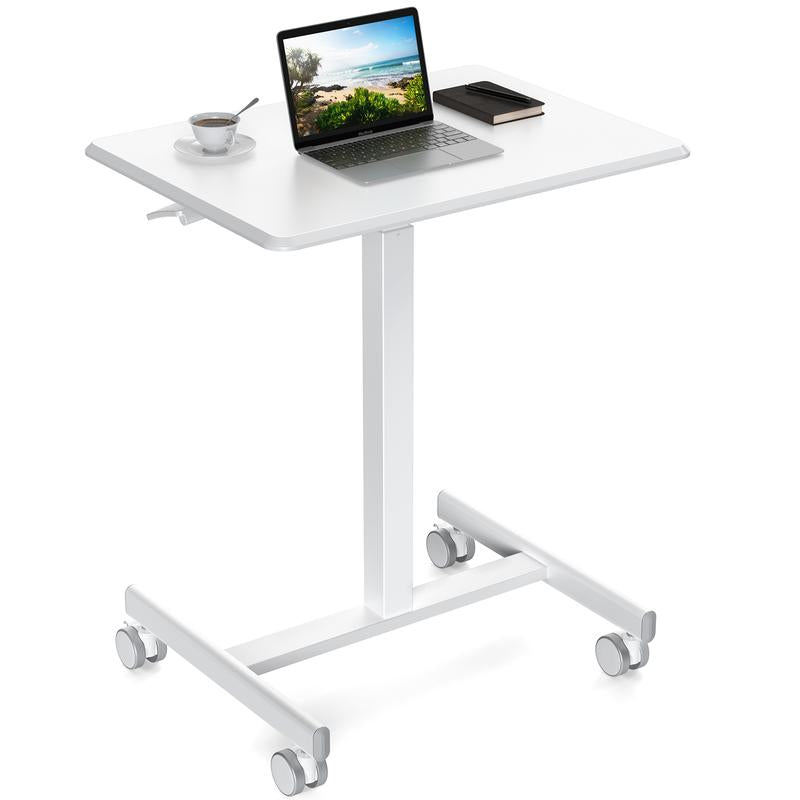 【Fall Deals】Overbed Bedside Table with Wheels, Mobile Standing Stand up Rolling Laptop PC, Adjustable Height Tray, Side Computer Workstation for Home Use
