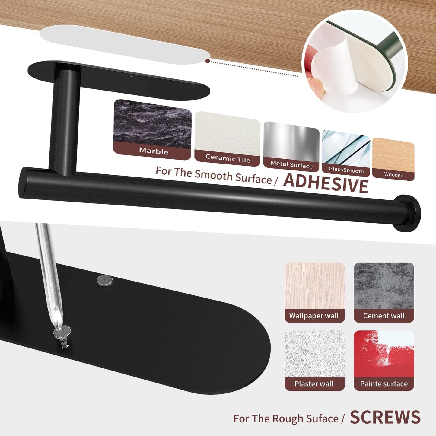 Paper Towel Holder under Cabinet Wall Mount for Kitchen Paper Towel, Self-Adhesive Paper Towel Bar, Paper Towel Rack, SUS304 Stainless Steel 13 Inch