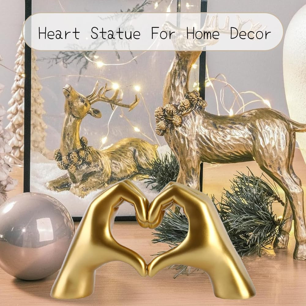 Taylor Heart Hands Sculpture Decor for Bedroom Living Room Table Merch, Aesthetic Modern Love Finger Heart Hands Statues, Boho Wedding Home Decor Accessories, Gifts for Women Anniversary (Gold)
