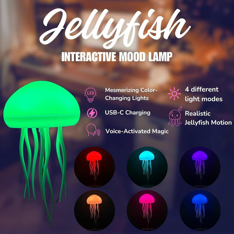 RGB Jellyfish LED Lamp Rechargeable Touch-Sensor Light with Hanging & Base Display for Bedrooms & Living Rooms