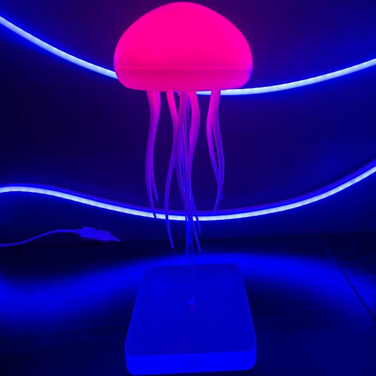 RGB Jellyfish LED Lamp Rechargeable Touch-Sensor Light with Hanging & Base Display for Bedrooms & Living Rooms