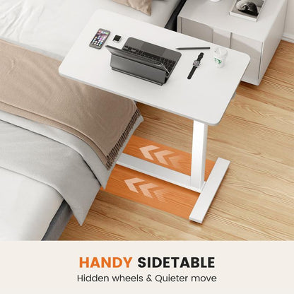 【Fall Deals】Overbed Bedside Table with Wheels, Mobile Standing Stand up Rolling Laptop PC, Adjustable Height Tray, Side Computer Workstation for Home Use